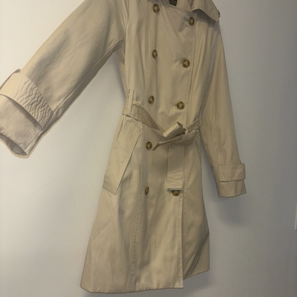 BEIGE DOUBLE BREASTED TRENCH COAT SZ XS Rachel Zoe Chore Coat Fisherman Military - Picture 4 of 7